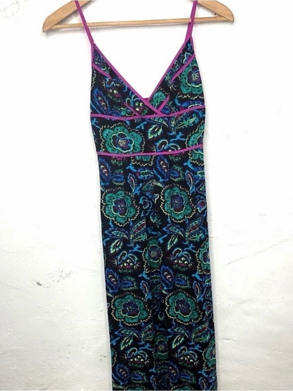 RACHEL Rachel Roy Black Maxi Dress with Teal Floral and Pink Trim